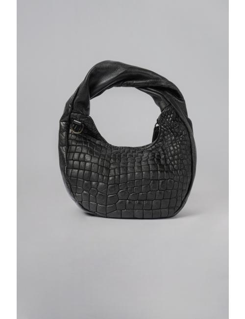 Small Hobo Croco black met